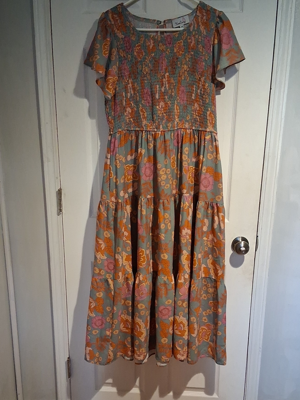Floral Tiered Smocked Dress - Gray & Orange